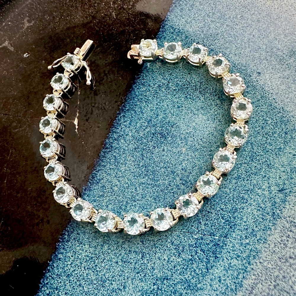 Sparkling Sterling Silver & Blue Topaz Tennis Bracelet, 7”